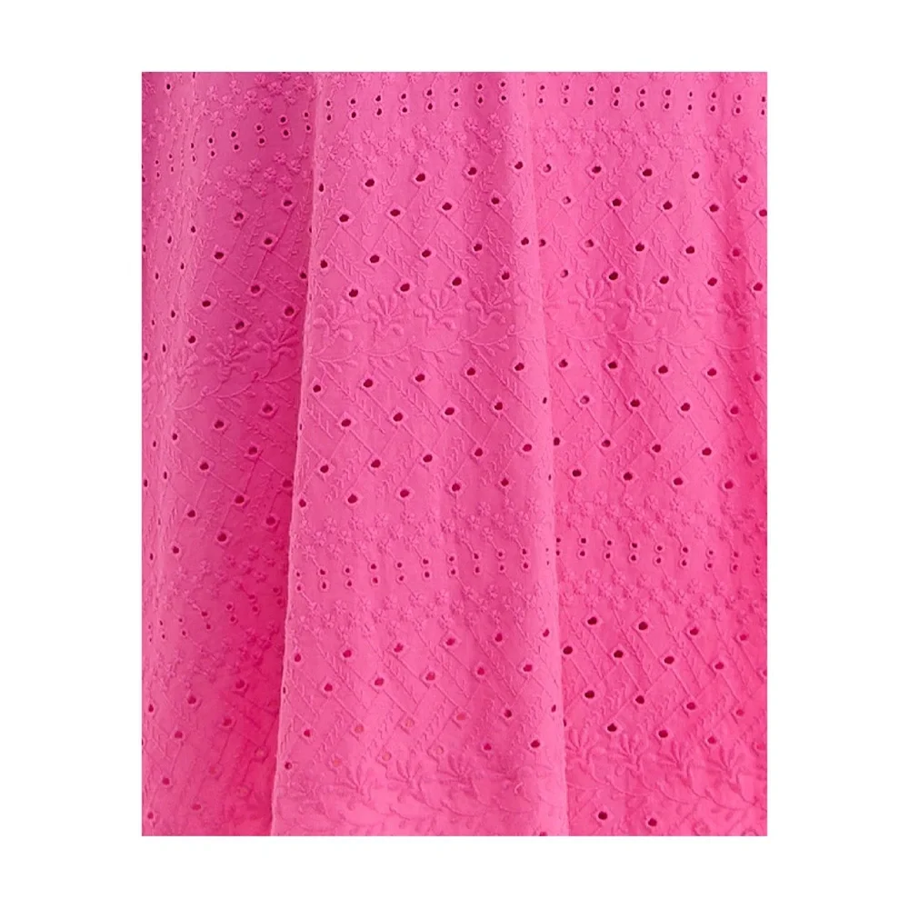 Bohemian Pink Eyelet Midi Summer Party Dress Vacation Resort Cottagecore - Picture 4 of 14